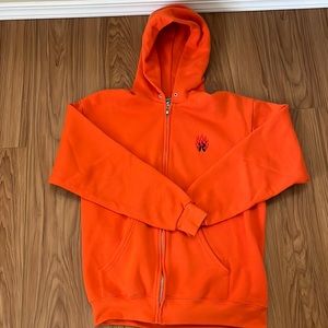 orange graphic zipper hoodie